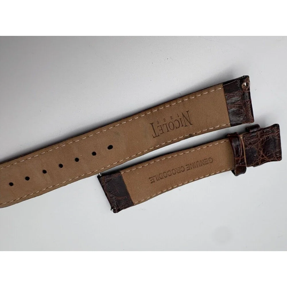 Nicolet 1886 Genuine Crocodile Watch Strap - Brown Leather Quick-Release